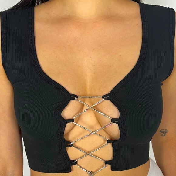 🖤3 LEFT Rhinestone crop Top🖤 - Picture 2 of 2
